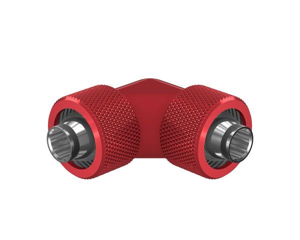 PrimoChill SecureFit SX - Premium 90 Degree Compression Fitting Set For 7/16in ID x 5/8in OD Flexible Tubing (F-SFSX75890) - Available in 20+ Colors, Custom Watercooling Loop Ready - PrimoChill - KEEPING IT COOL Candy Red
