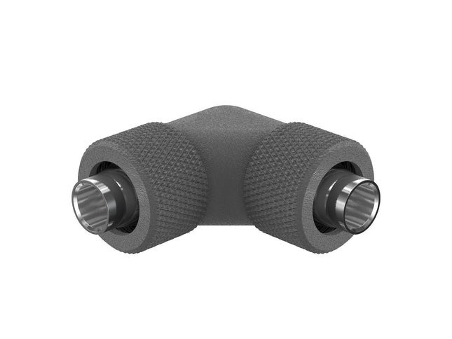 PrimoChill SecureFit SX - Premium 90 Degree Compression Fitting Set For 3/8in ID x 1/2in OD Flexible Tubing (F-SFSX1290) - Available in 20+ Colors, Custom Watercooling Loop Ready - TX Matte Gun Metal