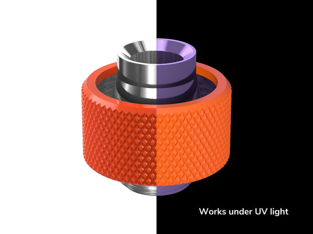 PrimoChill SecureFit SX - Premium Compression Fitting For 1/2in ID x 3/4in OD Flexible Tubing (F-SFSX34) - Available in 20+ Colors, Custom Watercooling Loop Ready - UV Orange