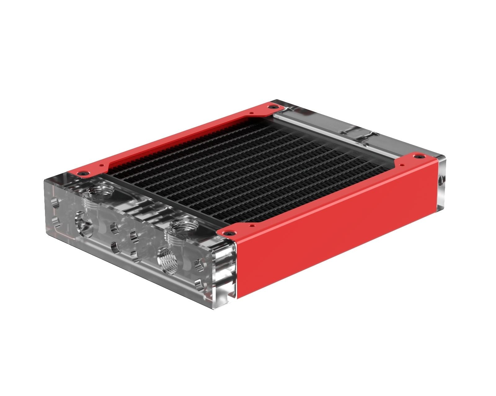PrimoChill 120SL (30mm) EXIMO Modular Radiator, Clear Acrylic, 1x120mm, Single Fan (R-SL-A12) Available in 20+ Colors, Assembled in USA and Custom Watercooling Loop Ready - Razor Red