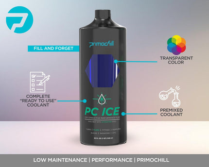 PrimoChill Ice - Computer WaterCooling Coolant, Low-Conductive, Transparent, Full Protection, Proudly Made in the USA (32oz/.9L) - Steel Blue