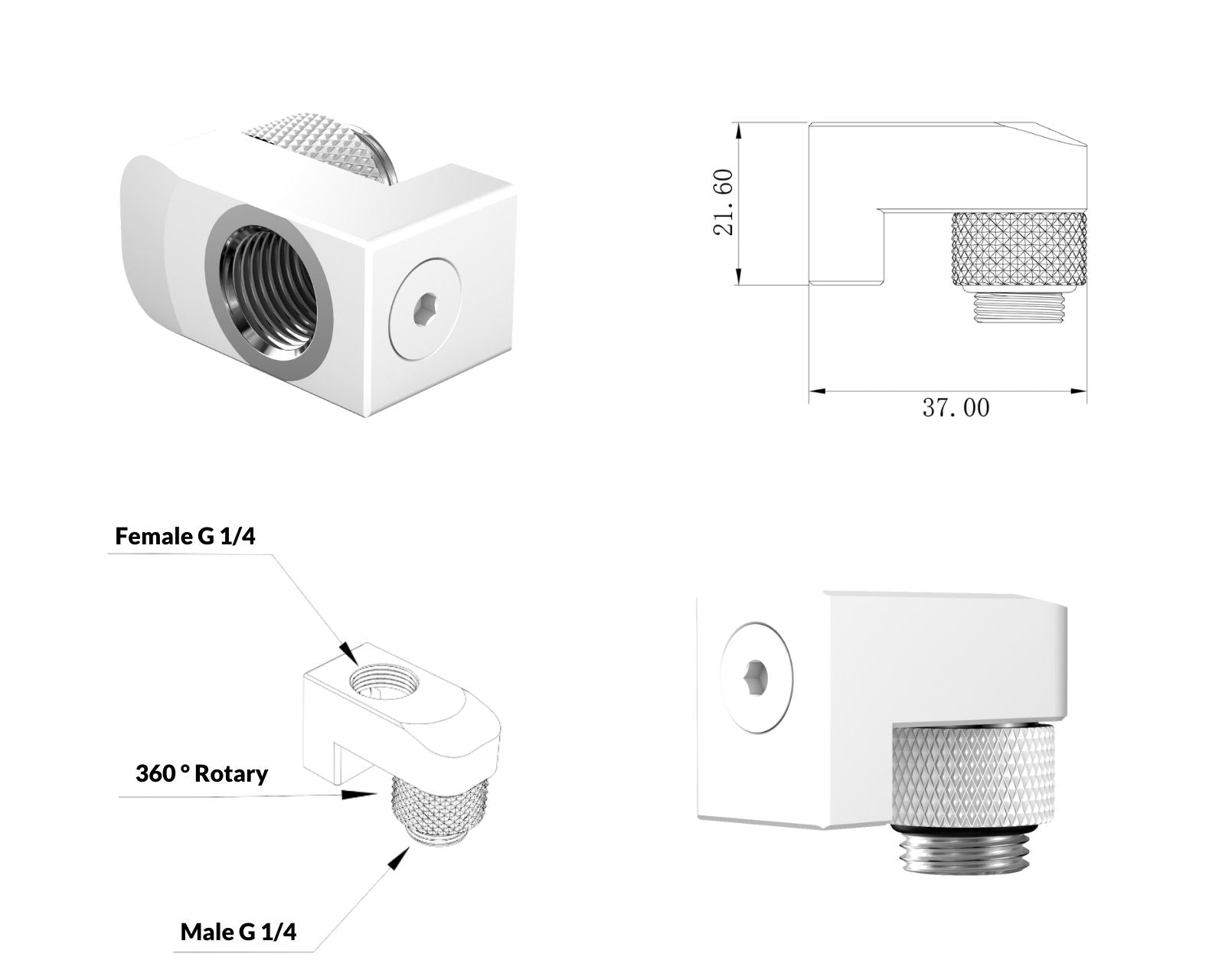 PrimoChill Male to Female G 1/4in. Supported Offset Rotary Fitting - Sky White