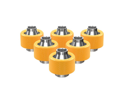 PrimoChill SecureFit SX - Premium Compression Fitting For 3/8in ID x 5/8in OD Flexible Tubing 6 Pack (F-SFSX58-6) - Available in 20+ Colors, Custom Watercooling Loop Ready - PrimoChill - KEEPING IT COOL Yellow