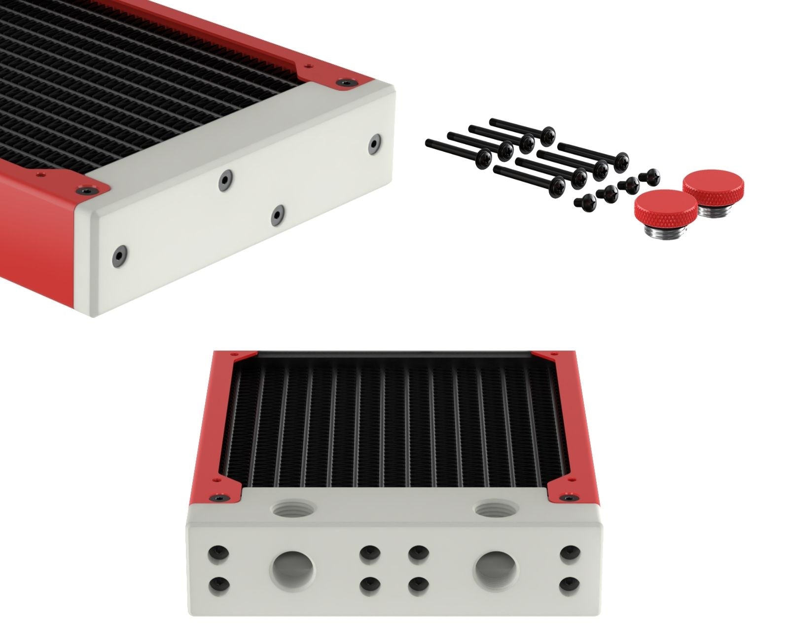 PrimoChill 240SL (30mm) EXIMO Modular Radiator, White POM, 2x120mm, Dual Fan (R-SL-W24) Available in 20+ Colors, Assembled in USA and Custom Watercooling Loop Ready - Razor Red
