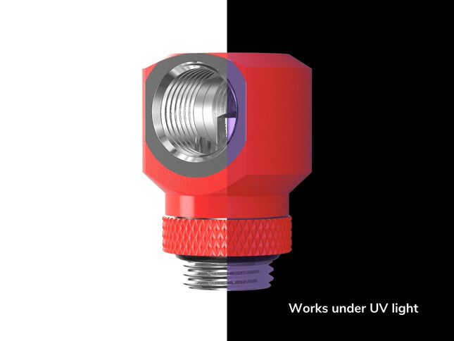 PrimoChill InterConnectSX Flat 90 Degree Rotary Fitting (FAF90) – Enhanced PC Cooling with Sleek Aesthetics - Available in 20+ Colors, Custom Watercooling Loop Ready - UV Red