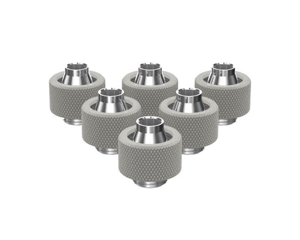 PrimoChill SecureFit SX - Premium Compression Fitting For 3/8in ID x 5/8in OD Flexible Tubing 6 Pack (F-SFSX58-6) - Available in 20+ Colors, Custom Watercooling Loop Ready - PrimoChill - KEEPING IT COOL TX Matte Silver