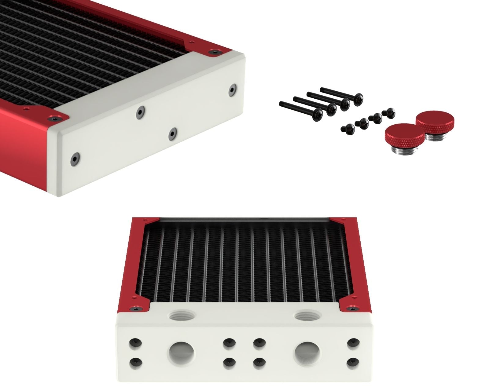 PrimoChill 120SL (30mm) EXIMO Modular Radiator, White POM, 1x120mm, Single Fan (R-SL-W12) Available in 20+ Colors, Assembled in USA and Custom Watercooling Loop Ready - Candy Red