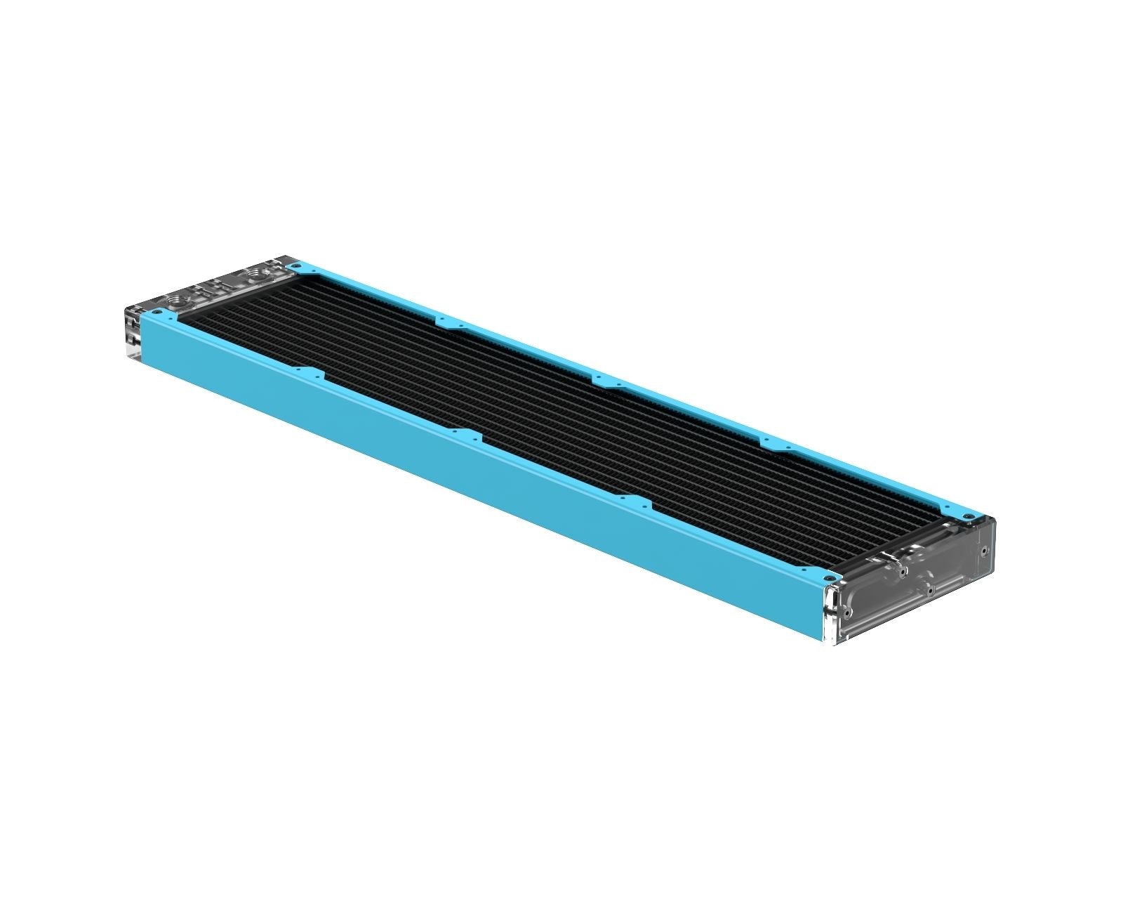 PrimoChill 480SL (30mm) EXIMO Modular Radiator, Clear Acrylic, 4x120mm, Quad Fan (R-SL-A48) Available in 20+ Colors, Assembled in USA and Custom Watercooling Loop Ready - Sky Blue