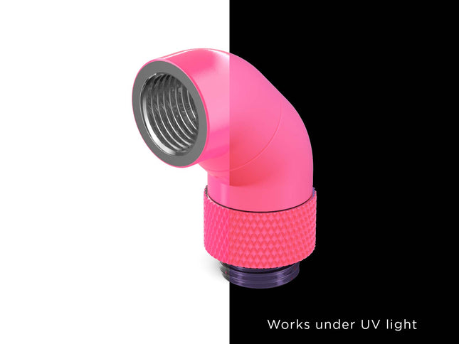 PrimoChill Male to Female G 1/4in. 90 Degree SX Dual Rotary Snake Fitting - UV Pink