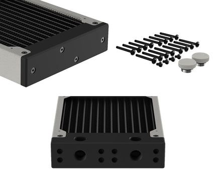 PrimoChill 480SL (30mm) EXIMO Modular Radiator, Black POM, 4x120mm, Quad Fan (R-SL-BK48) Available in 20+ Colors, Assembled in USA and Custom Watercooling Loop Ready - TX Matte Silver