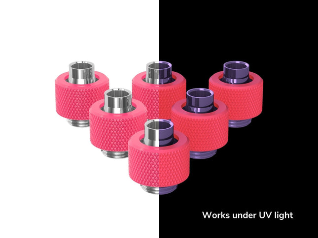 PrimoChill SecureFit SX - Premium Compression Fitting For 3/8in ID x 1/2in OD Flexible Tubing 6 Pack (F-SFSX12-6) - Available in 20+ Colors, Custom Watercooling Loop Ready - UV Pink