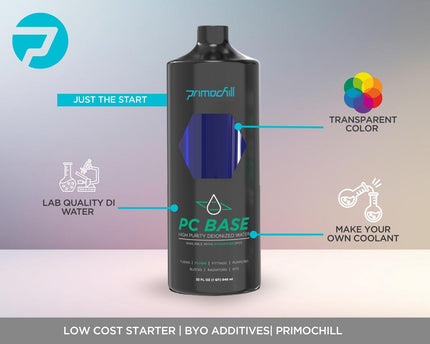 PrimoChill Base - Computer WaterCooling High Purity Deionized Water, No Protection, Add your Additives/Inhibitors, Proudly Made in The USA (32oz/.9L) - Transparent - Steel Blue