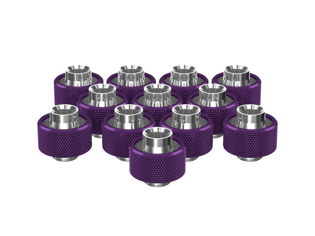 PrimoChill SecureFit SX - Premium Compression Fittings 12 Pack - For 1/2in ID x 3/4in OD Flexible Tubing (F-SFSX34-12) - Available in 20+ Colors, Custom Watercooling Loop Ready - Candy Purple