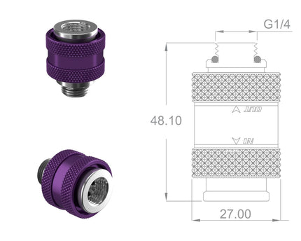 PrimoChill Male to Female G 1/4 SX Mini Pull Drain Valve - Candy Purple