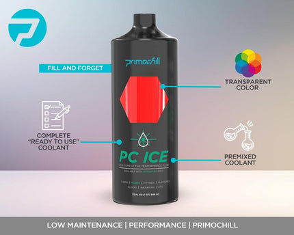 PrimoChill Ice - Computer WaterCooling Coolant, Low-Conductive, Transparent, Full Protection, Proudly Made in the USA (32oz/.9L) - Red
