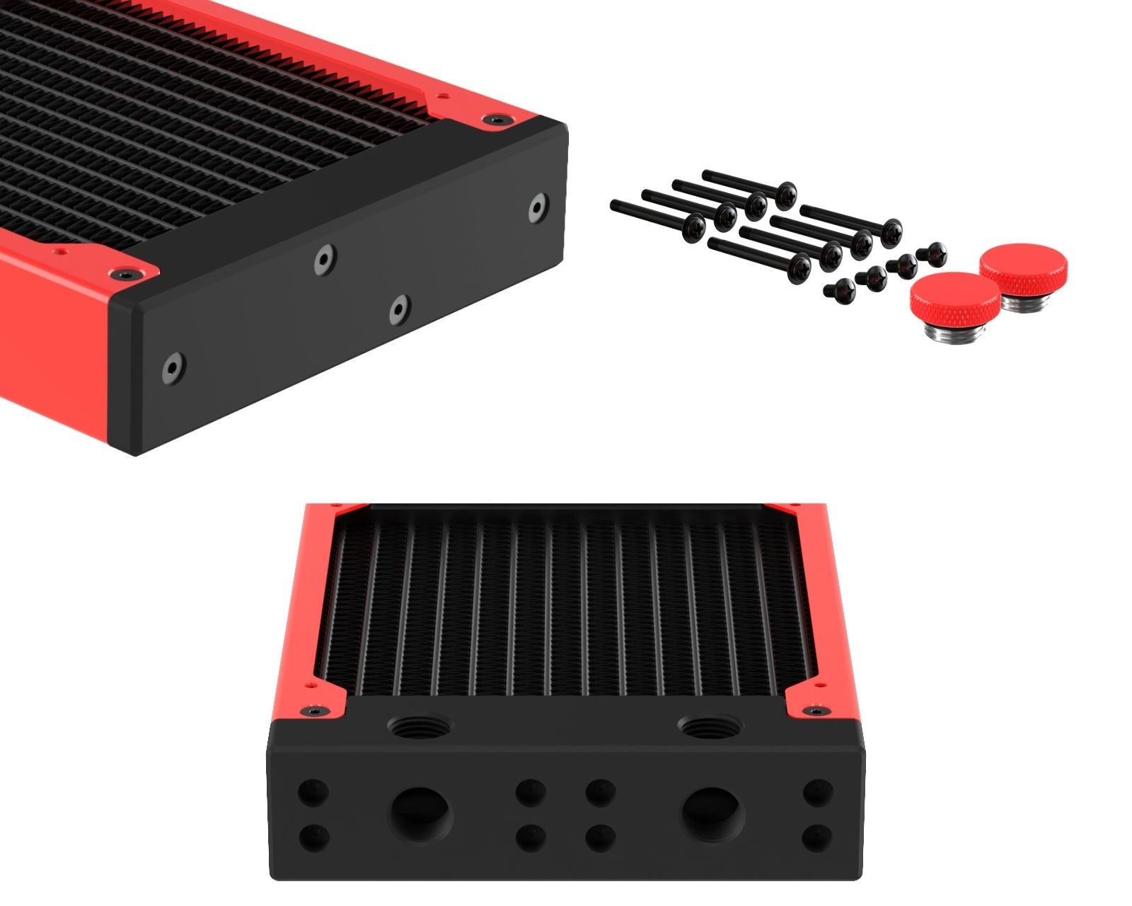 PrimoChill 240SL (30mm) EXIMO Modular Radiator, Black POM, 2x120mm, Dual Fan (R-SL-BK24) Available in 20+ Colors, Assembled in USA and Custom Watercooling Loop Ready - UV Red