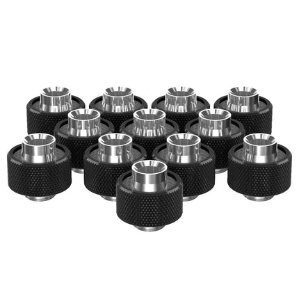 PrimoChill SecureFit SX - Premium Compression Fittings 12 Pack - For 1/2in ID x 3/4in OD Flexible Tubing (F-SFSX34-12) - Available in 20+ Colors, Custom Watercooling Loop Ready - Satin Black