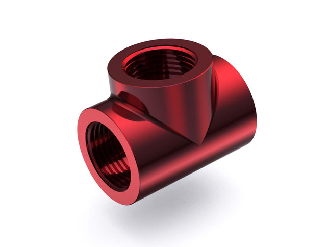 Bykski G 1/4in. Triple Female 90 Degree T Adapter Fitting (CC-TE3-X-V2) - Red