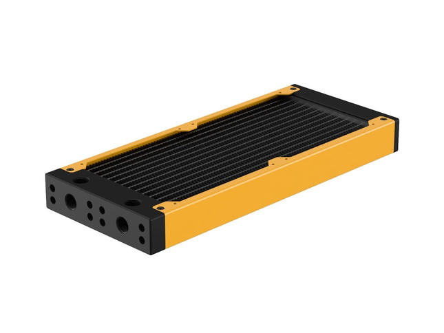 PrimoChill 240SL (30mm) EXIMO Modular Radiator, Black POM, 2x120mm, Dual Fan (R-SL-BK24) Available in 20+ Colors, Assembled in USA and Custom Watercooling Loop Ready - Yellow