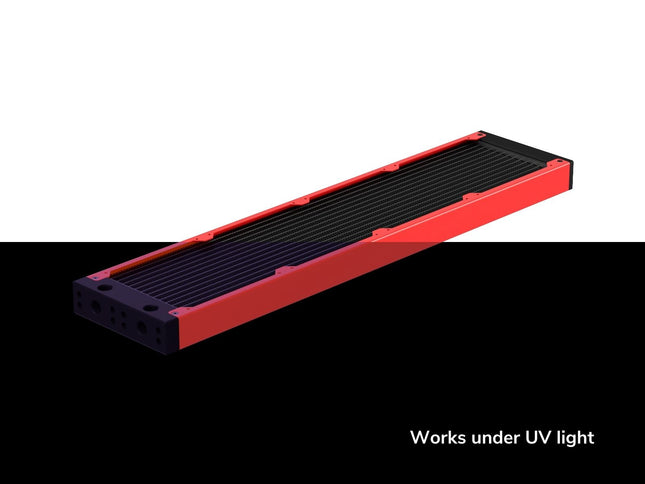 PrimoChill 480SL (30mm) EXIMO Modular Radiator, Black POM, 4x120mm, Quad Fan (R-SL-BK48) Available in 20+ Colors, Assembled in USA and Custom Watercooling Loop Ready - UV Red