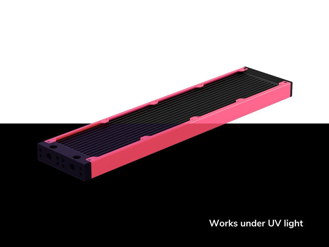 PrimoChill 480SL (30mm) EXIMO Modular Radiator, Black POM, 4x120mm, Quad Fan (R-SL-BK48) Available in 20+ Colors, Assembled in USA and Custom Watercooling Loop Ready - UV Pink