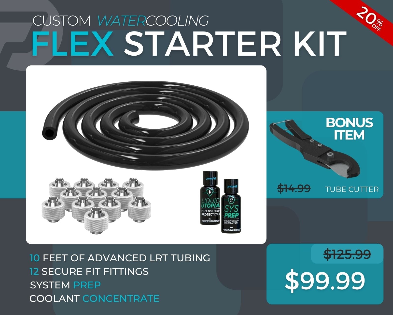 1/2 ID x 3/4 OD - Flex Starter Kit (Tubing, Fittings, Prep, Coolant, and Bonus Cutter)