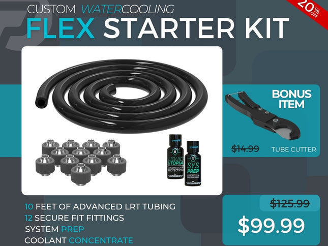 7/16 ID x 5/8 OD - Flex Starter Kit (Tubing, Fittings, Prep, Coolant, and Bonus Cutter) - PrimoChill - KEEPING IT COOL