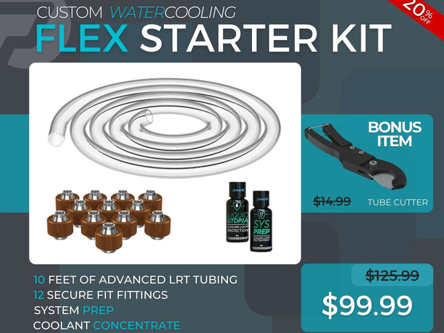 7/16 ID x 5/8 OD - Flex Starter Kit (Tubing, Fittings, Prep, Coolant, and Bonus Cutter) - PrimoChill - KEEPING IT COOL