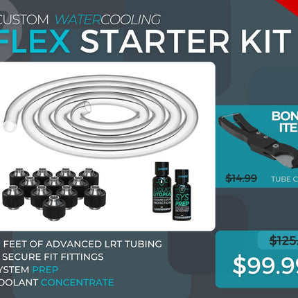 7/16 ID x 5/8 OD - Flex Starter Kit (Tubing, Fittings, Prep, Coolant, and Bonus Cutter) - PrimoChill - KEEPING IT COOL