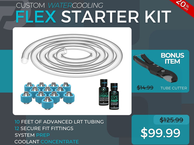 7/16 ID x 5/8 OD - Flex Starter Kit (Tubing, Fittings, Prep, Coolant, and Bonus Cutter) - PrimoChill - KEEPING IT COOL