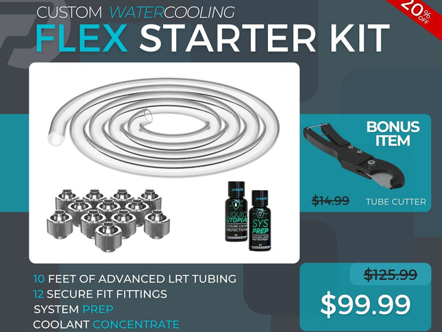 7/16 ID x 5/8 OD - Flex Starter Kit (Tubing, Fittings, Prep, Coolant, and Bonus Cutter) - PrimoChill - KEEPING IT COOL