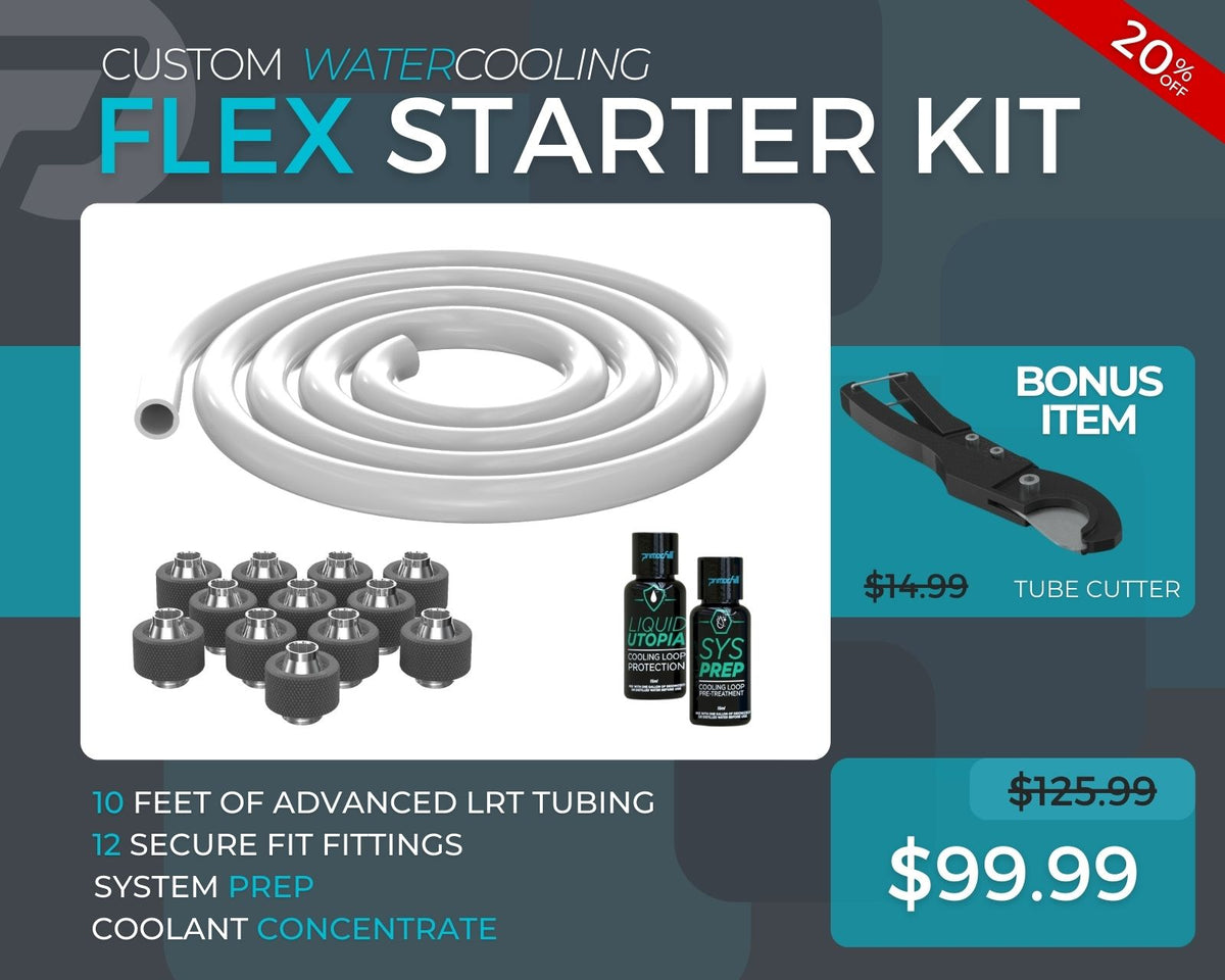 3/8 ID x 1/2 OD - Flex Starter Kit (Tubing, Fittings, Prep, Coolant, and Bonus Cutter) - PrimoChill - KEEPING IT COOL