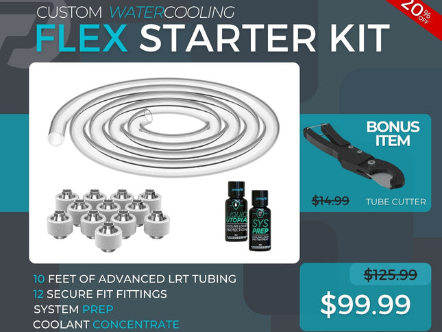 7/16 ID x 5/8 OD - Flex Starter Kit (Tubing, Fittings, Prep, Coolant, and Bonus Cutter) - PrimoChill - KEEPING IT COOL