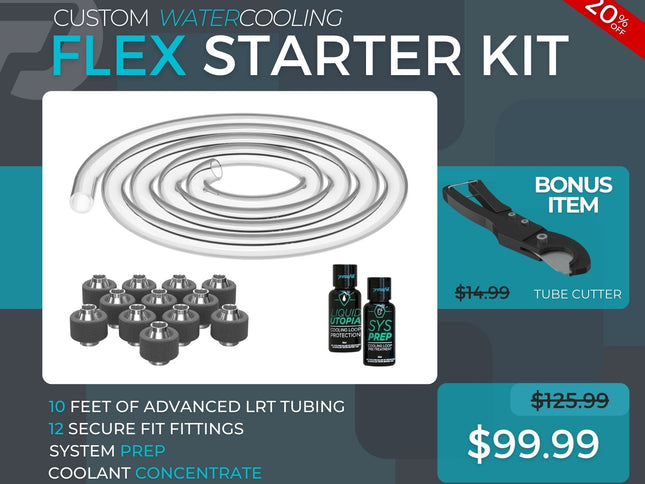 7/16 ID x 5/8 OD - Flex Starter Kit (Tubing, Fittings, Prep, Coolant, and Bonus Cutter) - PrimoChill - KEEPING IT COOL