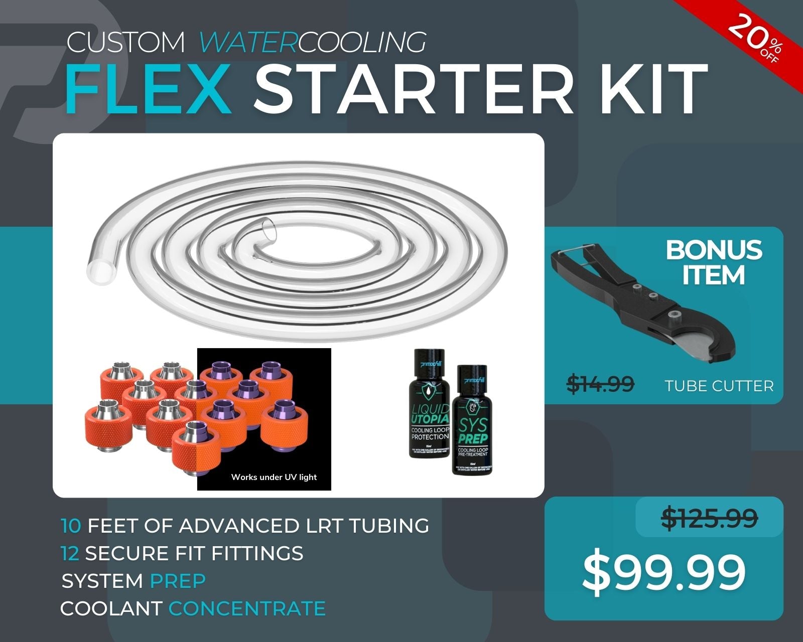 1/2 ID x 3/4 OD - Flex Starter Kit (Tubing, Fittings, Prep, Coolant, and Bonus Cutter)