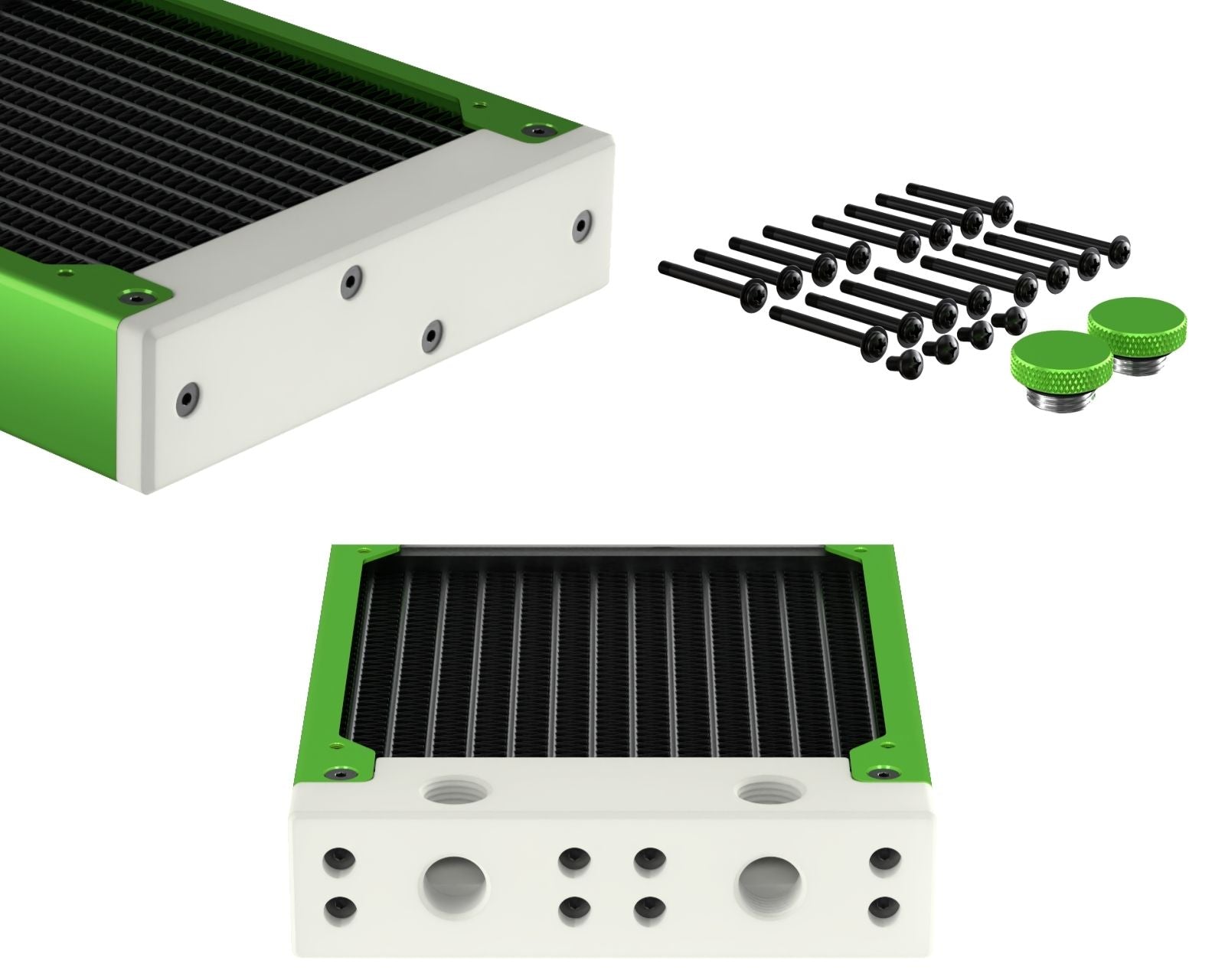PrimoChill 480SL (30mm) EXIMO Modular Radiator, White POM, 4x120mm, Quad Fan (R-SL-W48) Available in 20+ Colors, Assembled in USA and Custom Watercooling Loop Ready - Toxic Candy