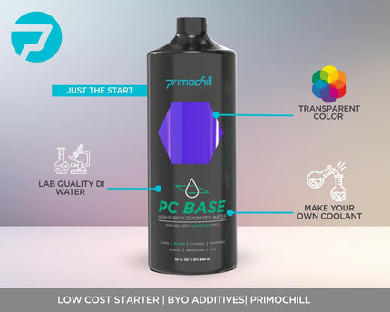 PrimoChill Base - Computer WaterCooling High Purity Deionized Water, No Protection, Add your Additives/Inhibitors, Proudly Made in The USA (32oz/.9L) - Transparent - UV Purple