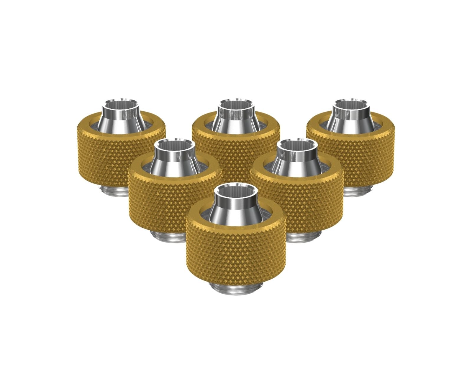 PrimoChill SecureFit SX - Premium Compression Fitting For 3/8in ID x 5/8in OD Flexible Tubing 6 Pack (F-SFSX58-6) - Available in 20+ Colors, Custom Watercooling Loop Ready - Gold
