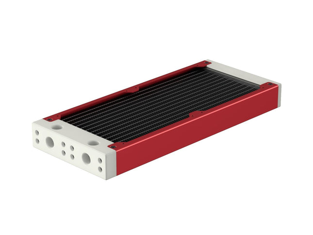 PrimoChill 240SL (30mm) EXIMO Modular Radiator, White POM, 2x120mm, Dual Fan (R-SL-W24) Available in 20+ Colors, Assembled in USA and Custom Watercooling Loop Ready - Candy Red