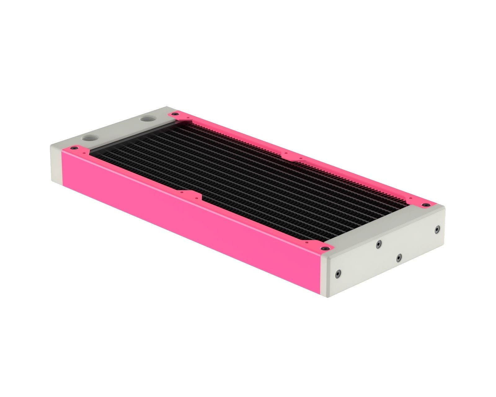 PrimoChill 240SL (30mm) EXIMO Modular Radiator, White POM, 2x120mm, Dual Fan (R-SL-W24) Available in 20+ Colors, Assembled in USA and Custom Watercooling Loop Ready - UV Pink