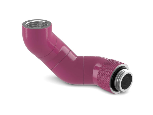 PrimoChill Male to Female G 1/4in. 180 Degree SX Triple Rotary Elbow Fitting - Magenta