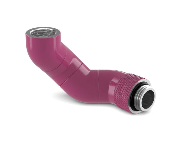 PrimoChill Male to Female G 1/4in. 180 Degree SX Triple Rotary Elbow Fitting - Magenta