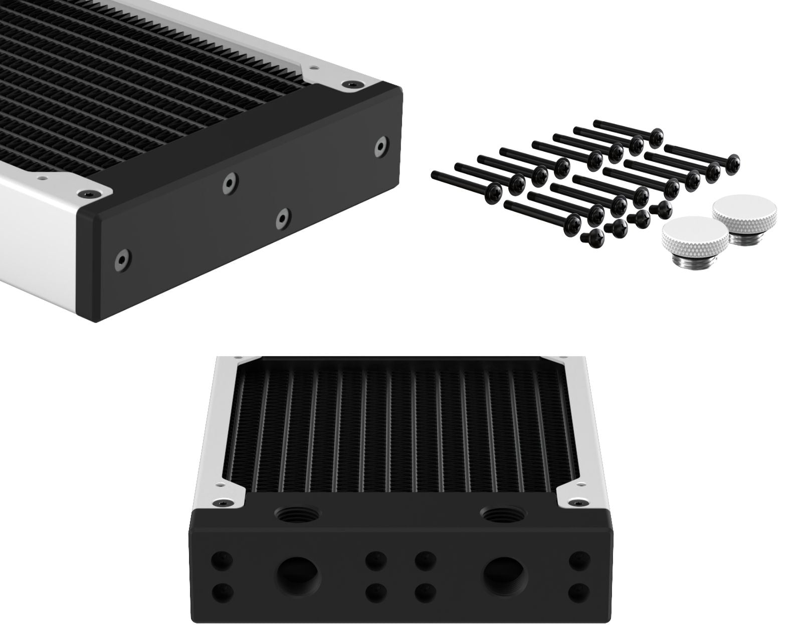 PrimoChill 480SL (30mm) EXIMO Modular Radiator, Black POM, 4x120mm, Quad Fan (R-SL-BK48) Available in 20+ Colors, Assembled in USA and Custom Watercooling Loop Ready - Sky White