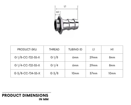 Bykski Stainless Steel Durable Server P-Lok Fitting - Barbed G3/8 for 10mm (3/8in) Pushlok Tubing (G 3/8-CC-TJ4-SS-X)