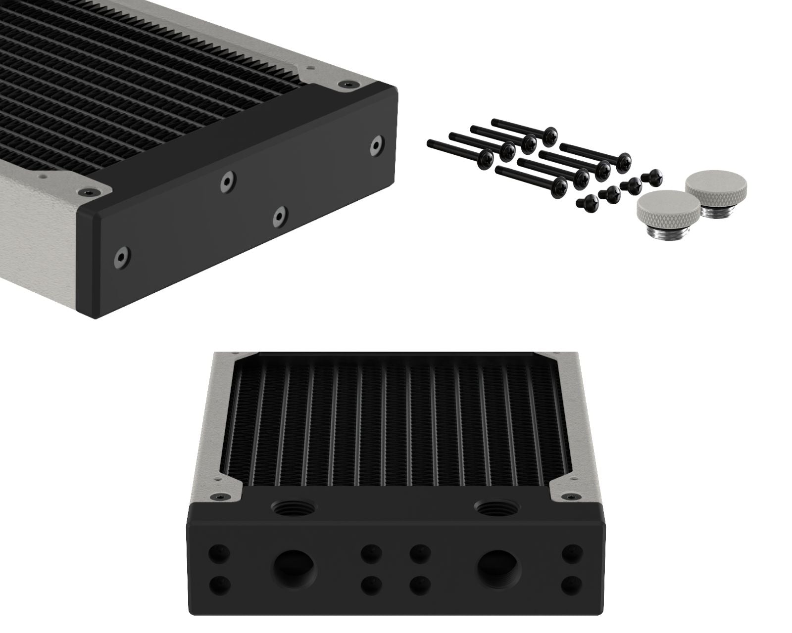 PrimoChill 240SL (30mm) EXIMO Modular Radiator, Black POM, 2x120mm, Dual Fan (R-SL-BK24) Available in 20+ Colors, Assembled in USA and Custom Watercooling Loop Ready - TX Matte Silver