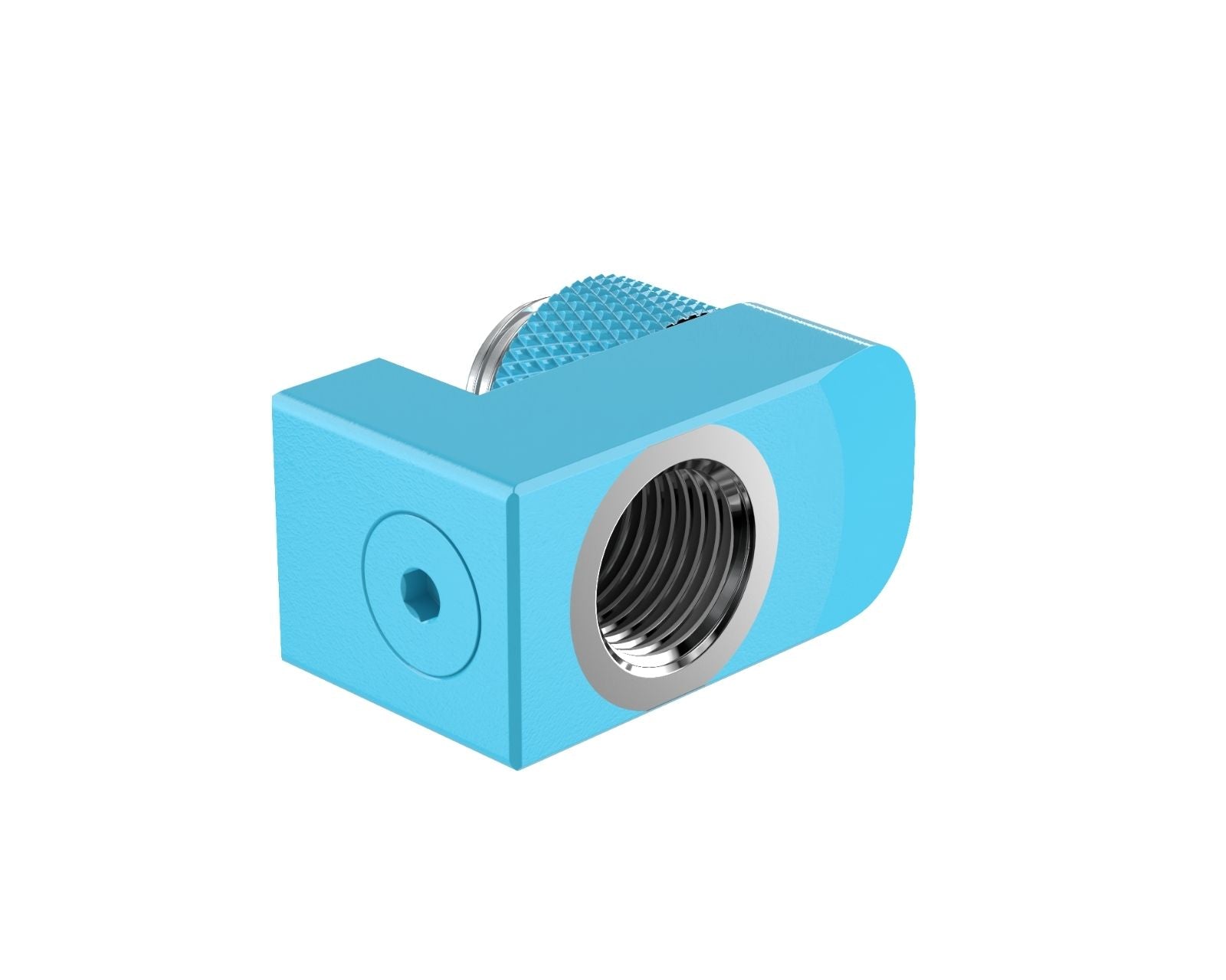 PrimoChill Male to Female G 1/4in. Supported Offset Rotary Fitting - Sky Blue