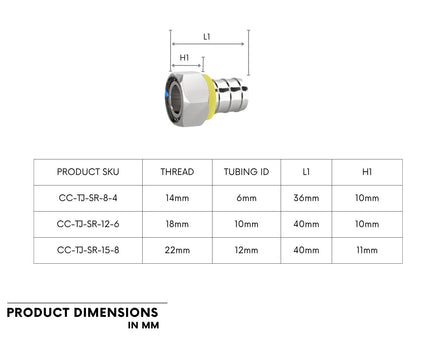 Bykski Stainless Steel Durable Server P-Lok DIY Fitting - 14mm Threaded to Barbed for 6mm (1/4in) Tubing (CC-TJ-SR-P-8-4)