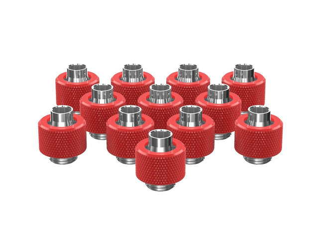 PrimoChill SecureFit SX - Premium Compression Fitting For 3/8in ID x 1/2in OD Flexible Tubing 12 Pack (F-SFSX12-12) - Available in 20+ Colors, Custom Watercooling Loop Ready - Razor Red