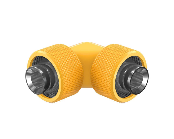 PrimoChill SecureFit SX - Premium 90 Degree Compression Fitting Set For 1/2in ID x 3/4in OD Flexible Tubing (F-SFSX3490) - Available in 20+ Colors, Custom Watercooling Loop Ready - PrimoChill - KEEPING IT COOL Yellow