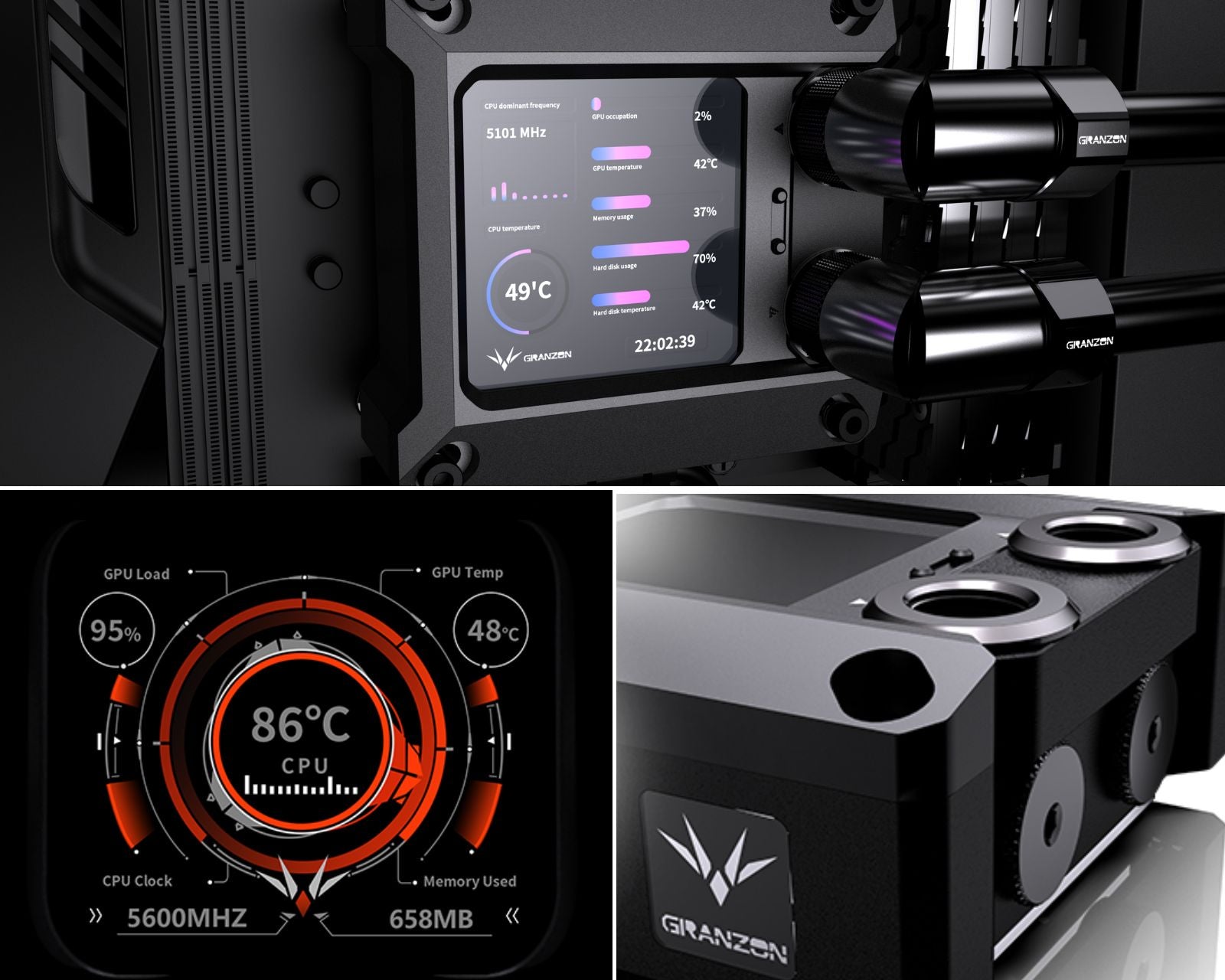 Granzon GAISC CPU Water Cooling Block w/ Temp Digital Display - Black ...